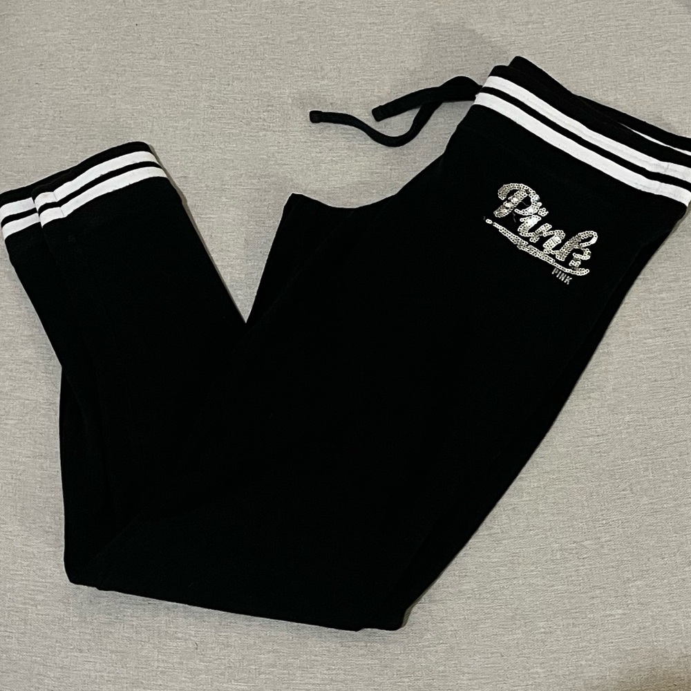 PINK Victoria's Secret Black Sweatpants with Silver Sequins